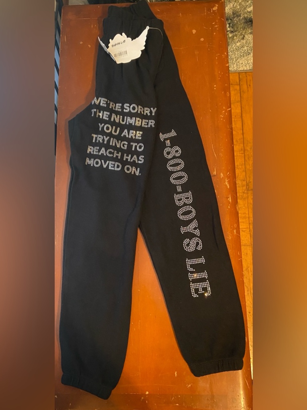 NWT Boys Lie Rhinestone Black 1-800 Mac Slim Sweatpants Remix